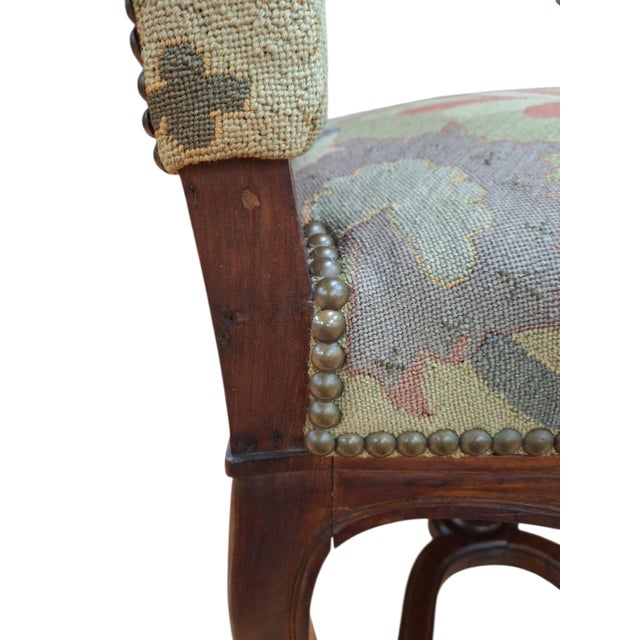 Pair of Antique Louis XIV Style, Needlepoint-Upholstered Side Chairs For Sale - Image 9 of 17
