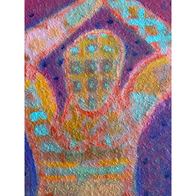 Self taught California artist (American b. 1969) Christopher (Cyrstofer) Shoemaker painted this tall abstract figure...