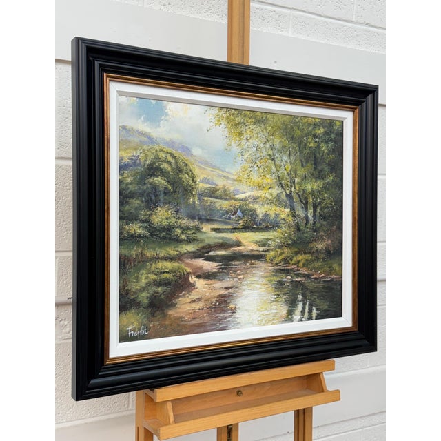 Realism Remote Cottage in a Tree Lined River Landscape in Ireland by Modern Irish Artist 1985 Circa For Sale - Image 3 of 10