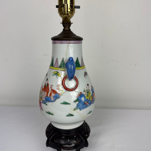 Early 20th Century Early 20th Century Small Famille Rose Lamp on Stand For Sale - Image 5 of 8
