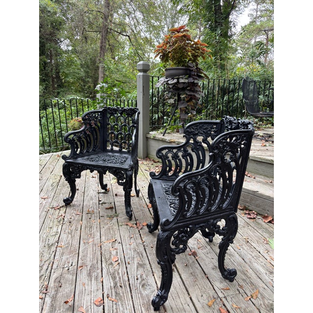 Gothic Vintage Cast Iron Garden Chairs - A Pair For Sale - Image 3 of 8