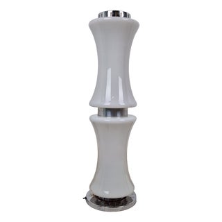 Bamboo Floor Lamp in Milk Glass and Chrome by Enrico Tronconi, 1950s For Sale