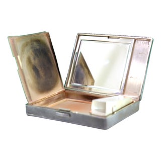Silver Toiletry Box with Mirror, Lipstick Holder and Powder Container For Sale