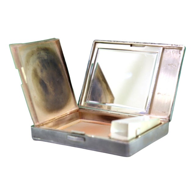 Silver Toiletry Box with Mirror, Lipstick Holder and Powder Container For Sale