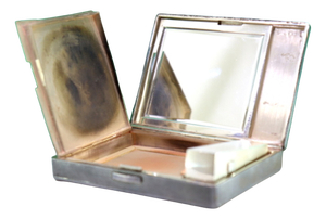 Silver Toiletry Box with Mirror, Lipstick Holder and Powder Container