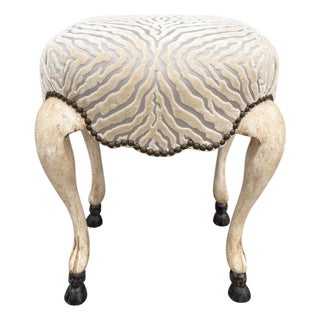 18th C Style Hoof Foot Taboret Footstool W Cut Velvet 1 of 2 Available For Sale