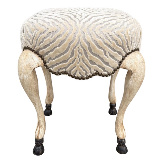18th C Style Hoof Foot Taboret Footstool W Cut Velvet 1 of 2 Available For Sale
