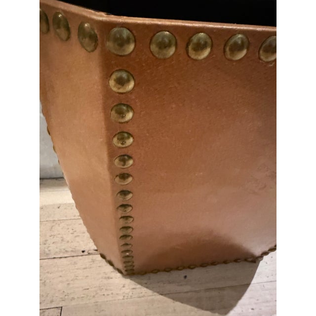 Italian Italian Leather & Stud Wastebasket For Sale - Image 3 of 7