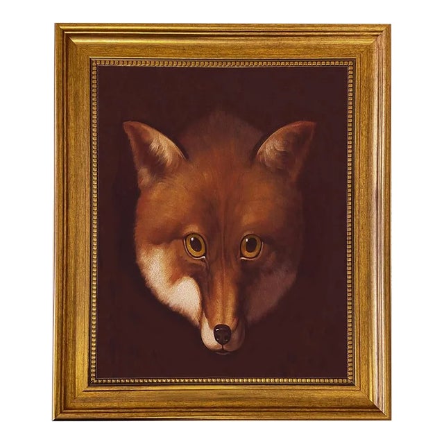 "Sly Fox Head " Framed Print on Canvas in a Gold Antiqued Frame For Sale