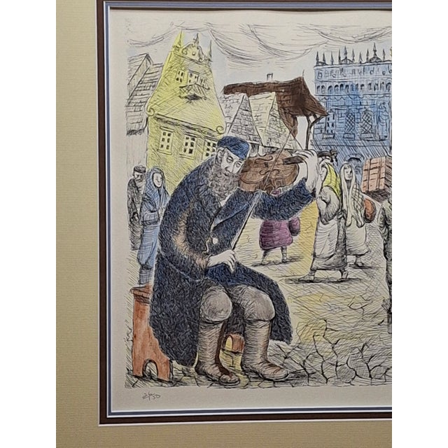 Blue 1960s Limited Edition Lithograph "Safed Street Scene With Fiddler" Artur Bar-on Ba-Bar For Sale - Image 8 of 16