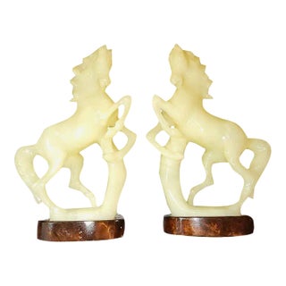 Matching Pair of Handcarved Italian Alabaster Horses For Sale