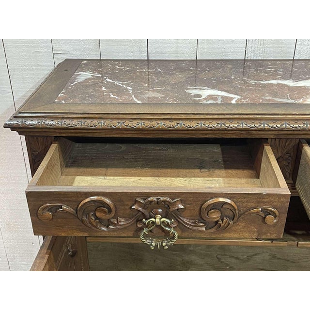 20th Century Breton Oak Serving Table with a Marble Top For Sale - Image 9 of 15