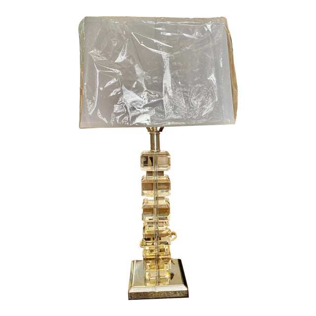 Stacked Lucite & Stainless Steel Lamp For Sale