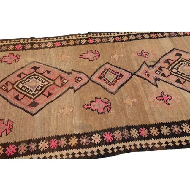 Tan 1960s Vintage Turkish Kilim Tan Handmade Tribal Wool Rug For Sale - Image 8 of 10