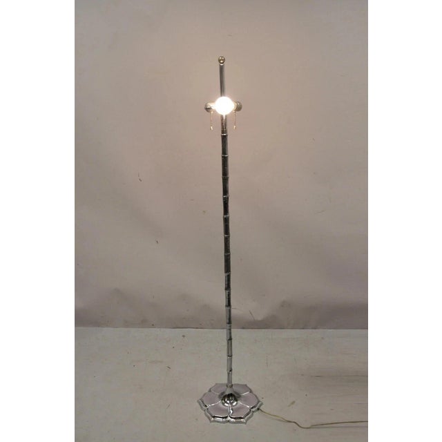 Silver Vintage Hollywood Regency Faux Bois Bamboo Chrome Lotus Base Pole Floor Lamp For Sale - Image 8 of 10