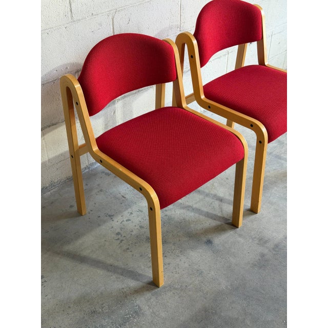 Mid-Century Modern Pair of Vintage Danish Duba Bentwood Dining Chairs Red Upholstery Scandinavian Modern For Sale - Image 3 of 8
