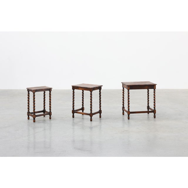 Wood Antique Oak Barley Twist Nesting Tables, England, 1900, Set of 3 For Sale - Image 7 of 18