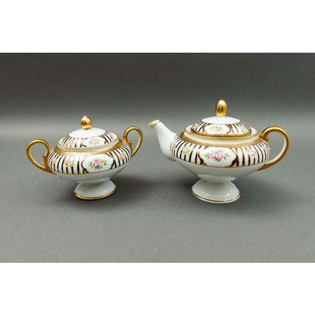 Nippon Japan Hand Painted Pink Roses Gold Gilded Tea Set - No Creamer. Measures approximately: Teapot - 8" long, 5 1/2"...