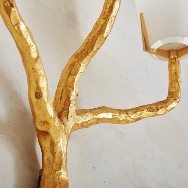 Metal Gilt Bronze + Opaline Glass Sconce by Maison Arlus, France 1960s For Sale - Image 7 of 11