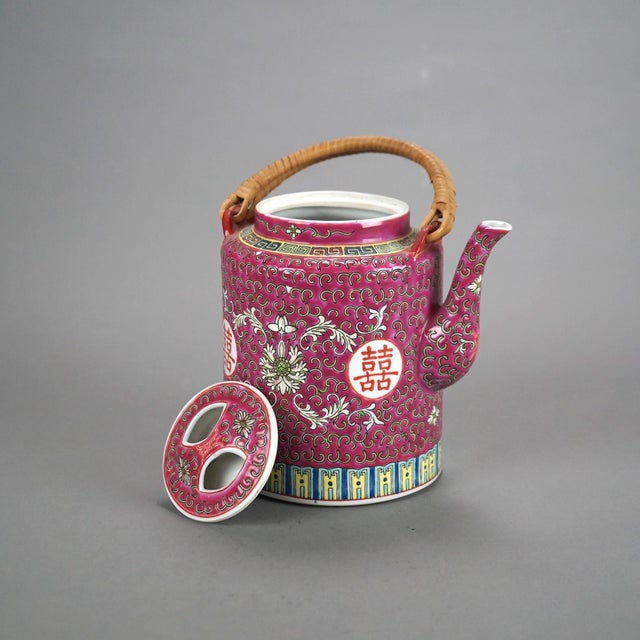 Antique Chinese Enameled Porcelain Teapot, Circa 1920 For Sale - Image 4 of 8