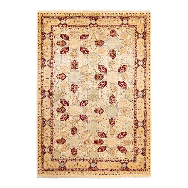 Mogul, One-of-a-Kind Hand-Knotted Area Rug in Ivory, 6' 1" x 9' 0" For Sale