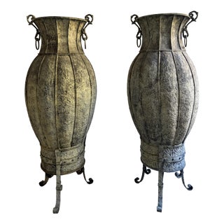 Ornamental Copper Amphora Vases, 20th Century, Set of 2 For Sale