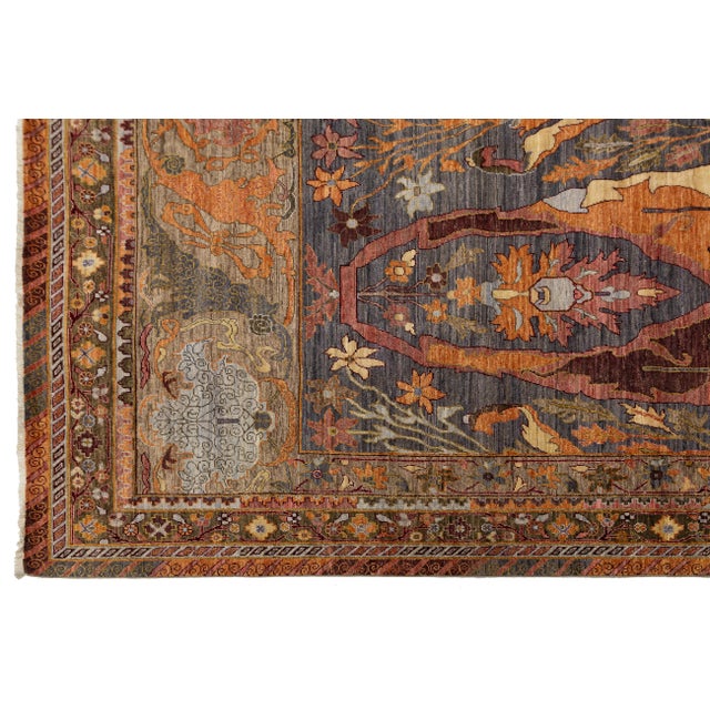 Charcoal 10x14 Modern Bidjar Style Abstract Floral Wool Area Rug in Slate & Burnt Orange For Sale - Image 8 of 11