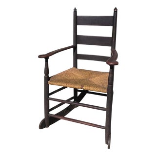 Early 19thc Original Brown Painted Ladder Back Rocking Chair For Sale