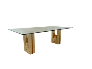 Constructivist Architectural Table in Travertine Marble and Oak, 1960s