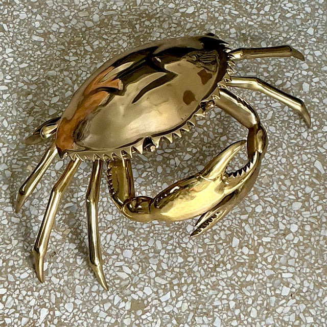 Coastal Vintage Coastal Monumental Polished Brass Crab For Sale - Image 3 of 6