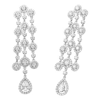 18K White Gold 4 3/4 Cttw Diamond Double Teardrop Waterfall Dangle Earrings (H-I Color, VS1-VS2 Clarity) For Sale