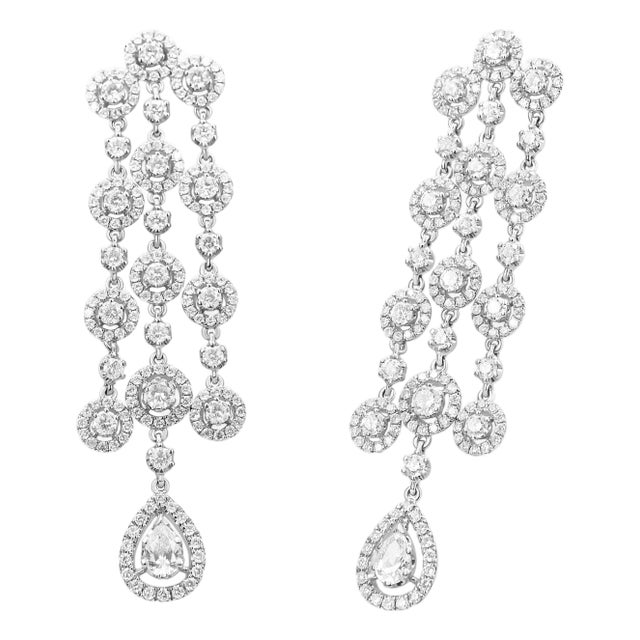 18K White Gold 4 3/4 Cttw Diamond Double Teardrop Waterfall Dangle Earrings (H-I Color, VS1-VS2 Clarity) For Sale