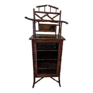 19th Century Victorian Burnt Bamboo Cabinet With Original Glass Door For Sale