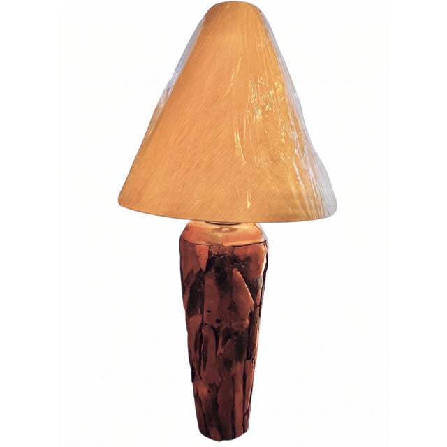 Traditional Late 20th Century Monumental Teak Root Floor Lamp With Burmese Silk Shade For Sale - Image 3 of 17