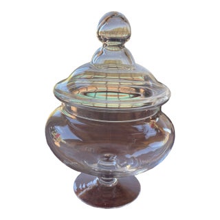 Mid Century Large Clear Glass Apothecary Jar With Lid - 14"h 10"d For Sale