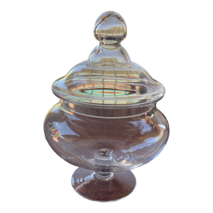 Mid Century Large Clear Glass Apothecary Jar With Lid - 14"h 10"d