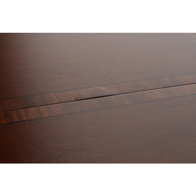 Baker Furniture Style Georgian Banded Mahogany Double Pedestal Extension Dining Table, Newly Refinished For Sale - Image 10 of 13