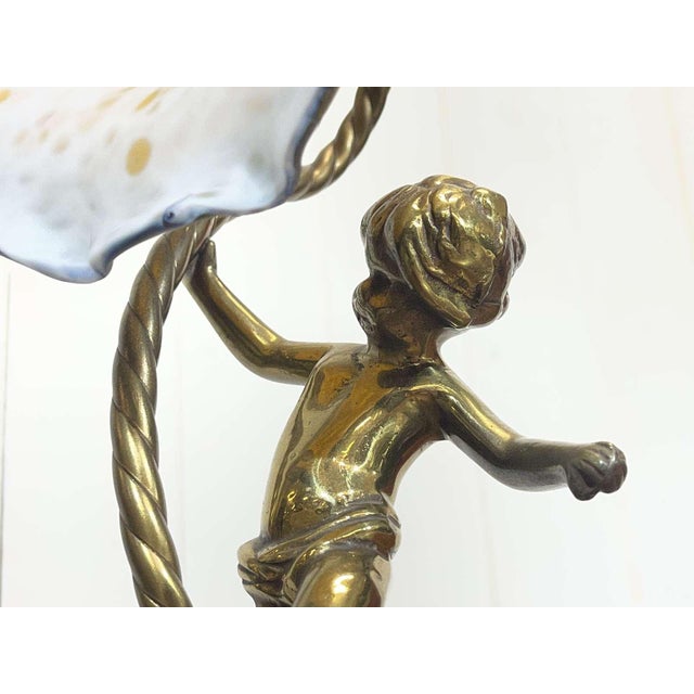 Gold Bronze Lamp with Glass Paste Tulip Shade, 1970s For Sale - Image 8 of 11