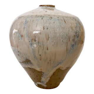 Late 20th Century Signed Speckled Clay Studio Art Signed Vase With Blue Tones For Sale