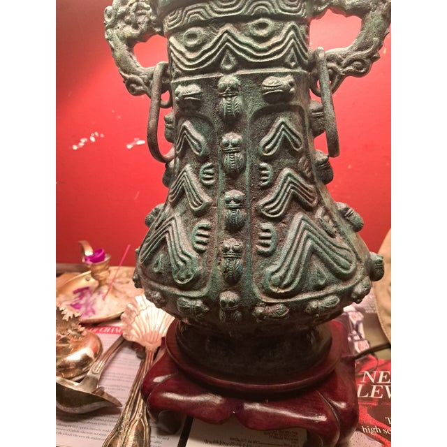 Metal Bronze Asian Wu Vessel Table Lamp For Sale - Image 7 of 13