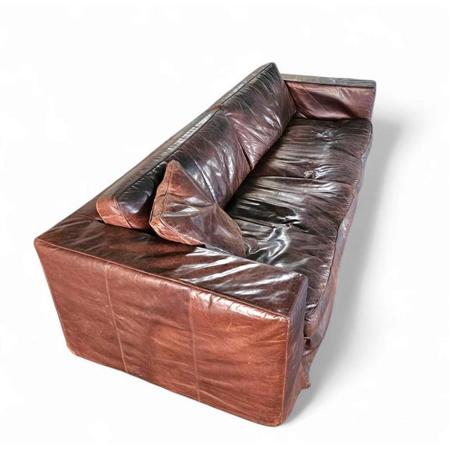Large Loose Cover Brown Leather Lounge Sofa, 1970s For Sale - Image 17 of 18