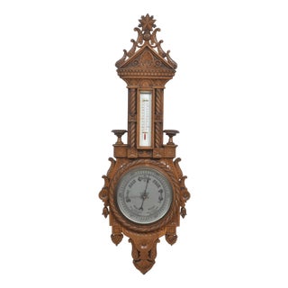 Carved Oak Wall Hanging Banjo Barometer, 1890s For Sale