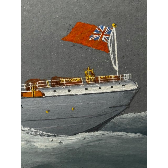s.s. Shelley Steam Sail Ship in Heavy Seas — Attributed to Lucas Papaluca Early 20th Century Neapolitan Marine Painting | Gouache on Paper | Framed For Sale - Image 15 of 18