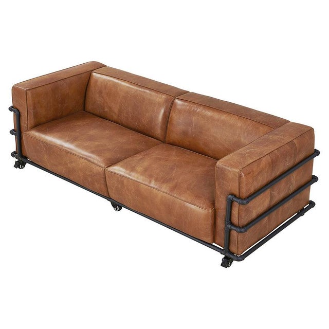 Henry Industrial Modern Leather Sofa - Black For Sale - Image 11 of 12