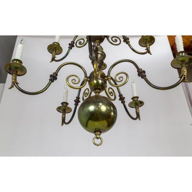 Brass Dutch Baroque 2-Tier Brass Scroll Candlestick Chandelier For Sale - Image 8 of 13