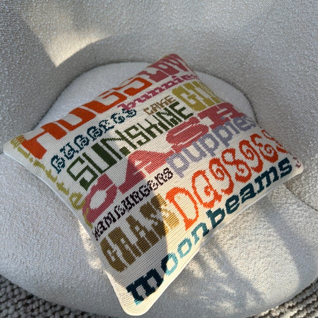 Jonathan Adler Jonathan Adler Colorful Pop Art Needlepoint Typography Pillow For Sale - Image 4 of 10