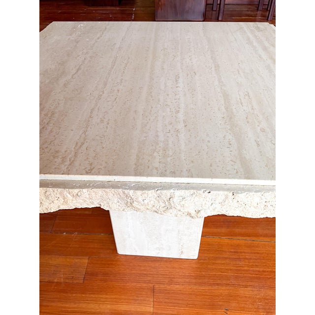 Tan Italian Square Top Travertine Side Table With Raw Edges For Sale - Image 8 of 8