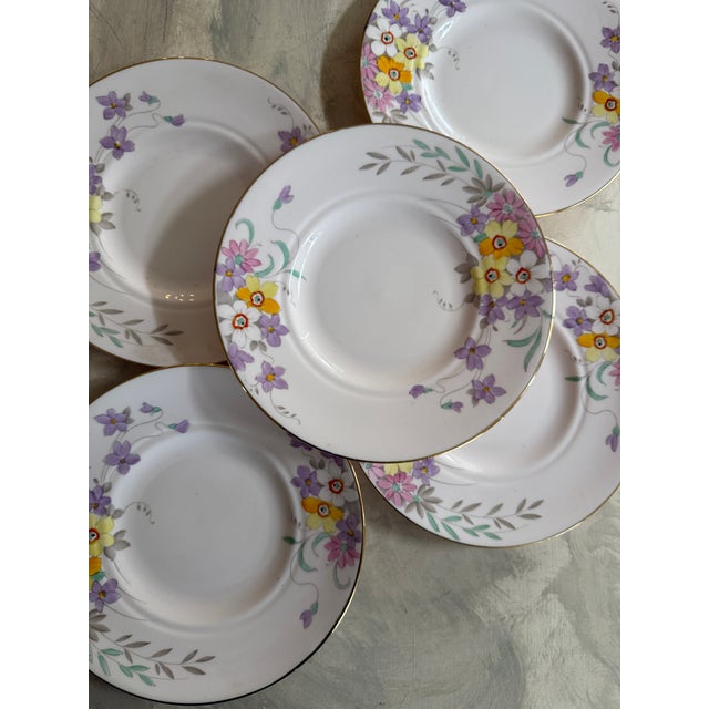 Vintage Tuscan China Made in England Floral Dessert Plates - Set of 5 For Sale - Image 11 of 12