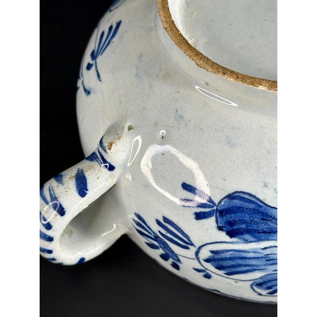 Blue and White Floral Tin-Glazed 2-Handled Delft Bowl, 18th Century For Sale - Image 6 of 8