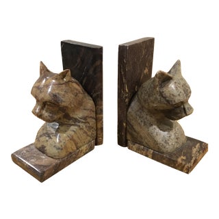 Late 20th Century Marble Cat Sphynx Bookends- A Pair For Sale